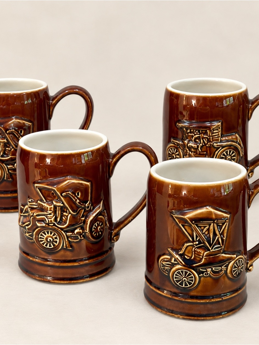Hall China’s Ohio AAA Brown Ceramic Mugs with White Interior….Set of 4